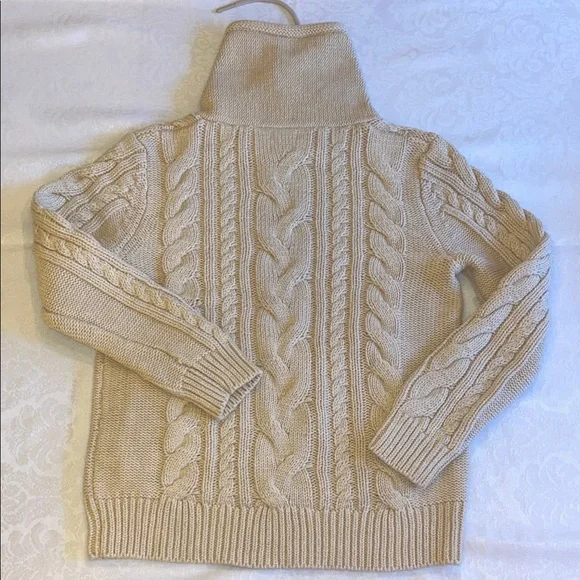 L.L. Bean Beige Double L® Mixed-Cable Sweater, Funnelneck - Picture 5 of 7